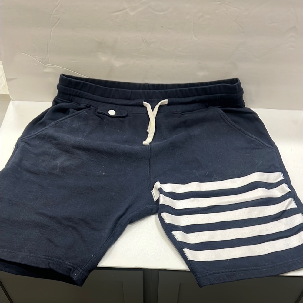 Blue and White Athletic Shorts with Striped Detail